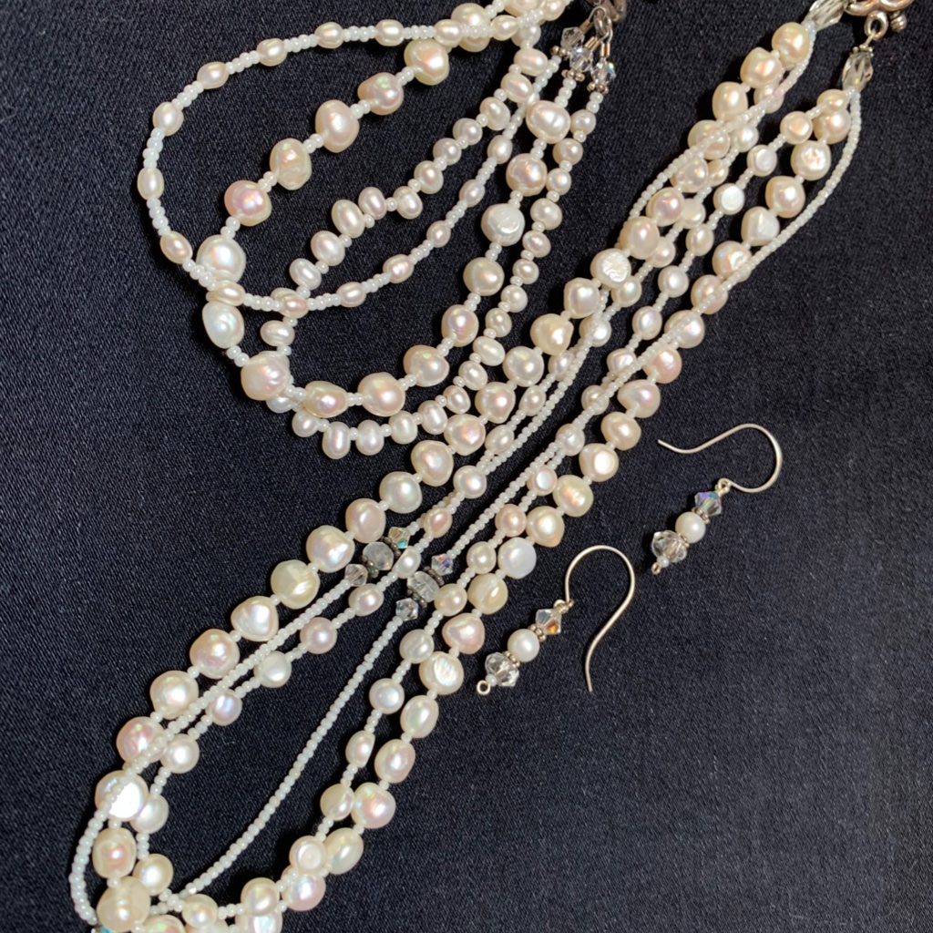 Freshwater Pearl, Crystal, And Sterling Jewelry Se